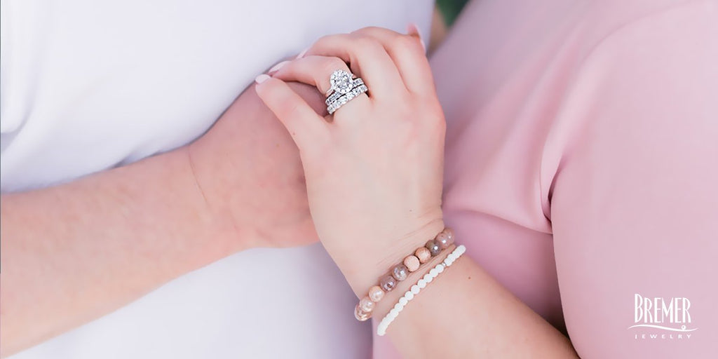 Model Wearing Diamond Wedding Rings