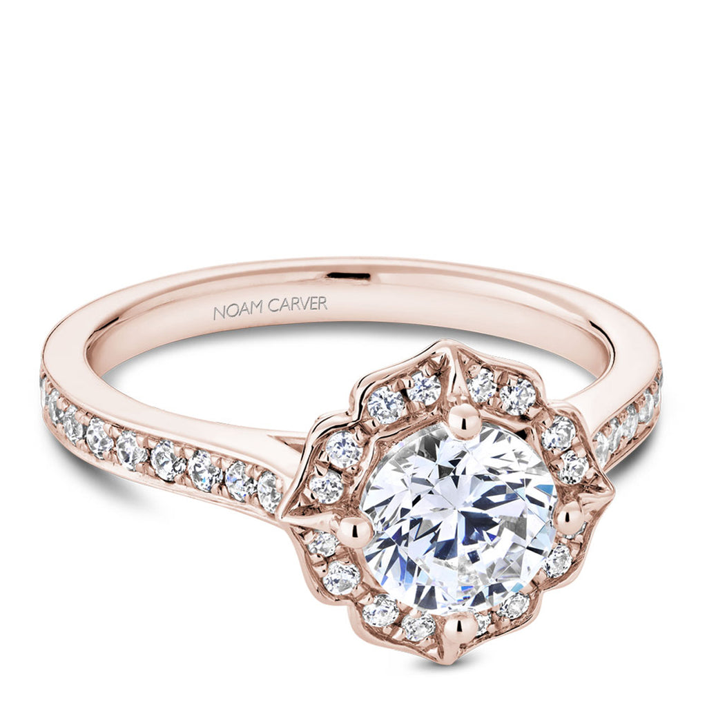 Noam Carver Floral Halo Engagement Ring Setting in Rose Gold