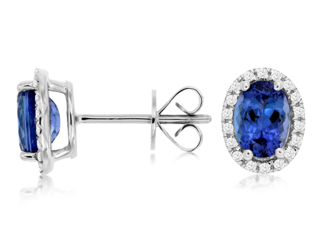 Bremer Jewelry Oval Tanzanites and Diamonds Solitaire/Stud Earrings in 14K White Gold (1.87ctw)