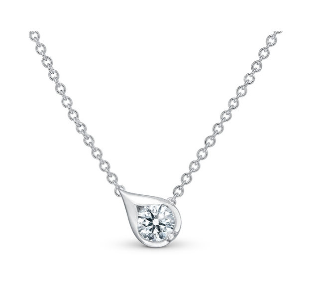 Hearts On Fire 18K White Gold Round Shape Diamond Solitaire LU Droplet Necklace (.33ctw)