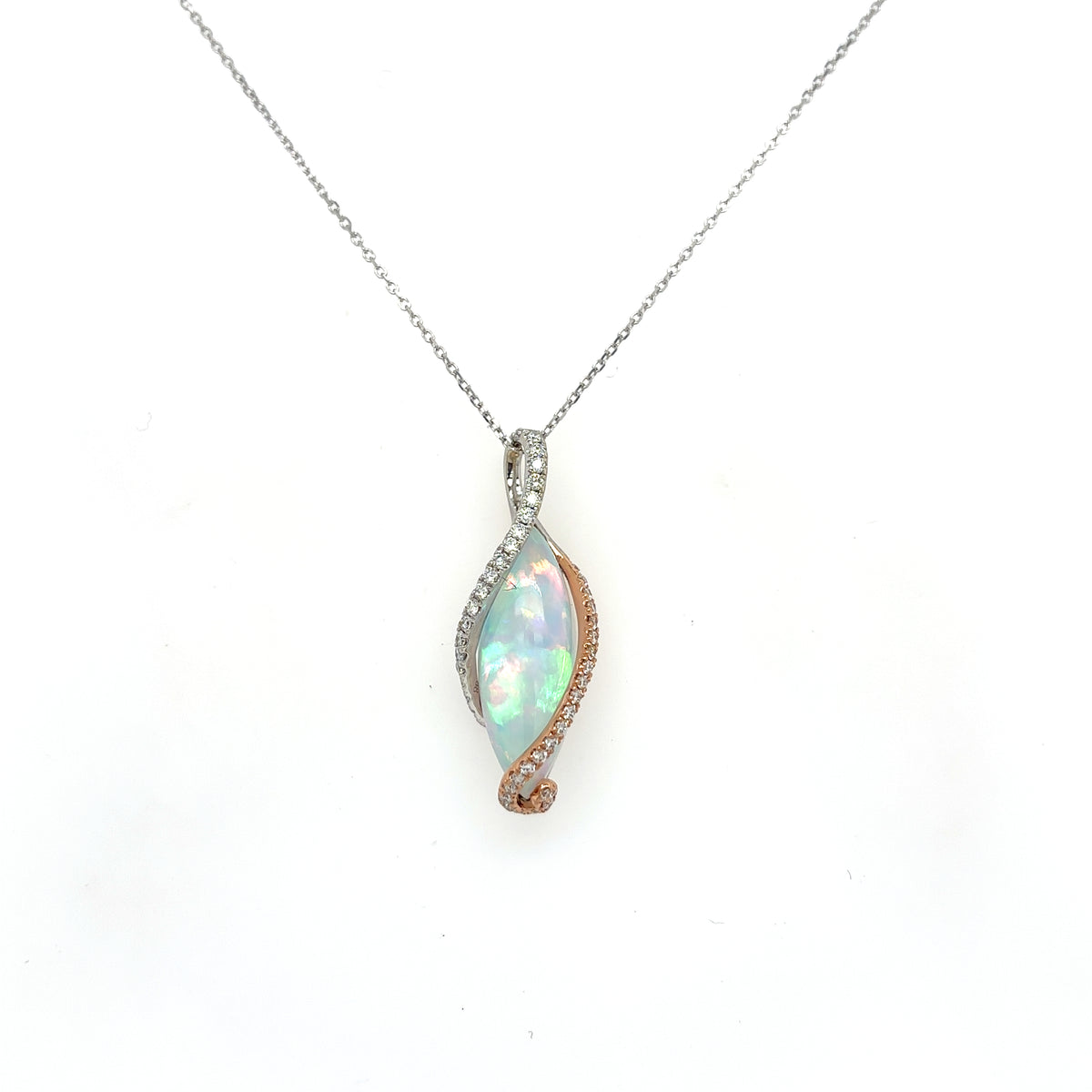 Bremer Jewelry 14K White/Rose Gold Marquise Shape Opal and Diamond Drop ...