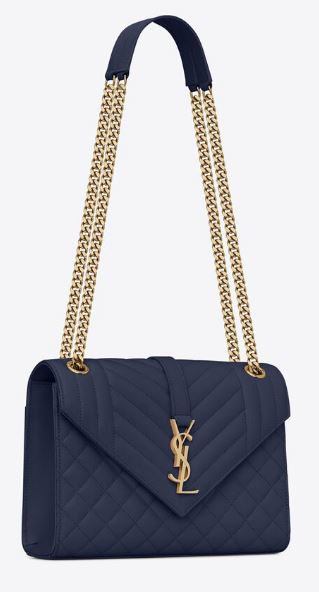 NEW YSL Envelope Medium Chain Bag in Mix Matelasse Grain de Poudre Embossed  Leather- Navy & Gold – Bremer Jewelry