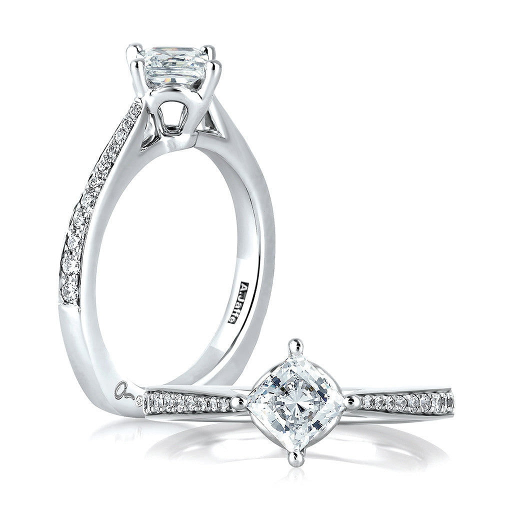 A. JAFFE Princess Side Stone Diamond Engagement Ring Setting in 14K White Gold (0.17ctw)