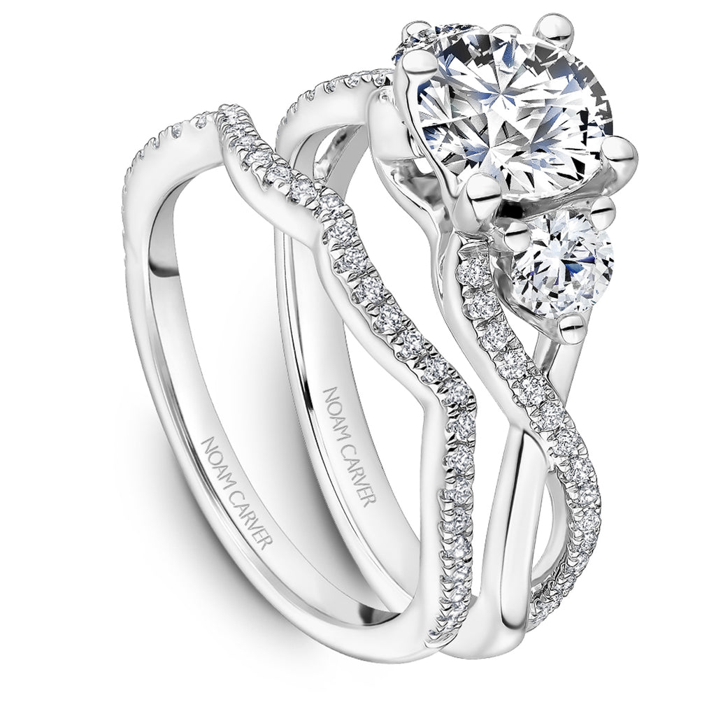Noam Carver Twist Three-Stone Diamond Engagement Ring Setting in White Gold