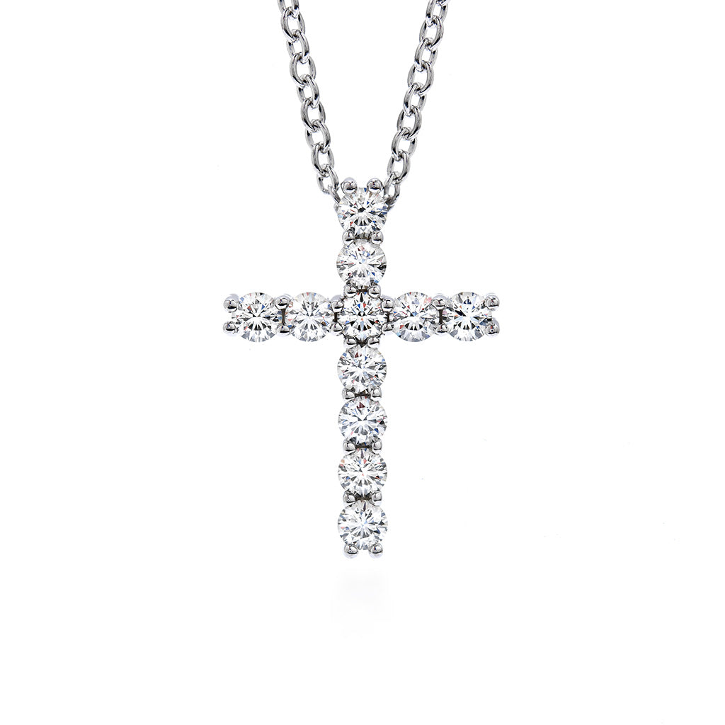 Hearts On Fire 18K White Gold Round Shape Diamonds Cross Pendant with a 18K White Gold Necklace (.16ctw)