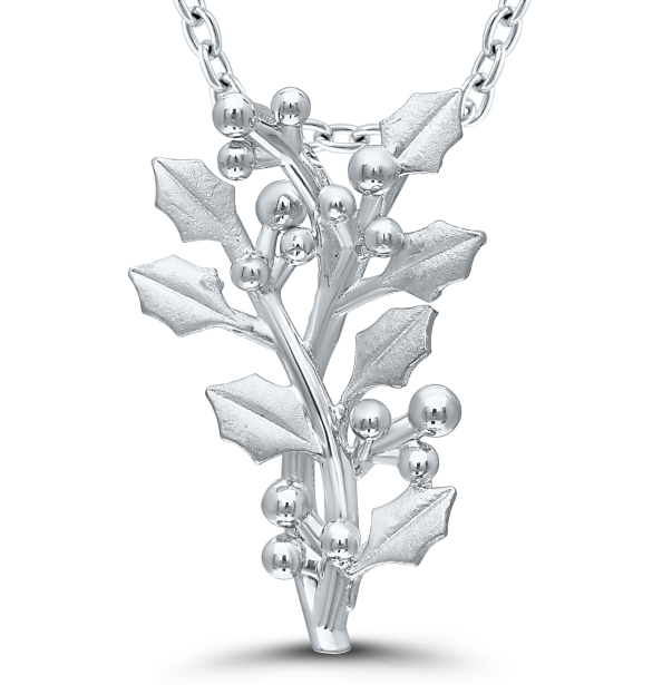 Bremer Jewelry 925 White Sterling Silver December Birth Flower "Holly" Necklace