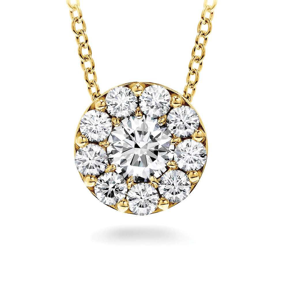 Hearts On Fire 18K Yellow Gold Round Shape Diamonds Cluster Pendant with a 18K Yellow Gold Cable Link Necklace (.26ctw)